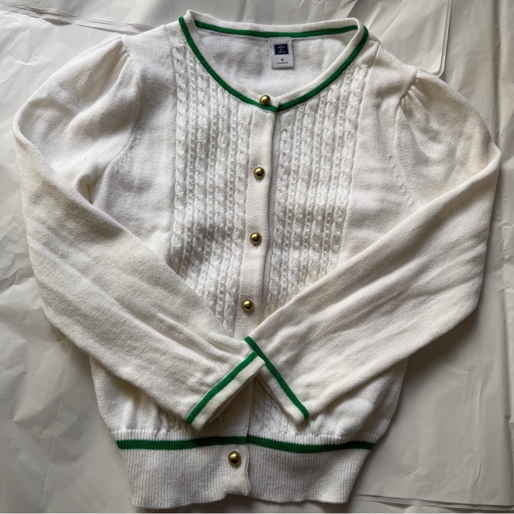 Janie and Jack Ivory Cardigan with Emerald Accents